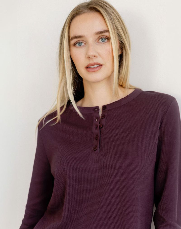 Henley Waffle Top - Plum