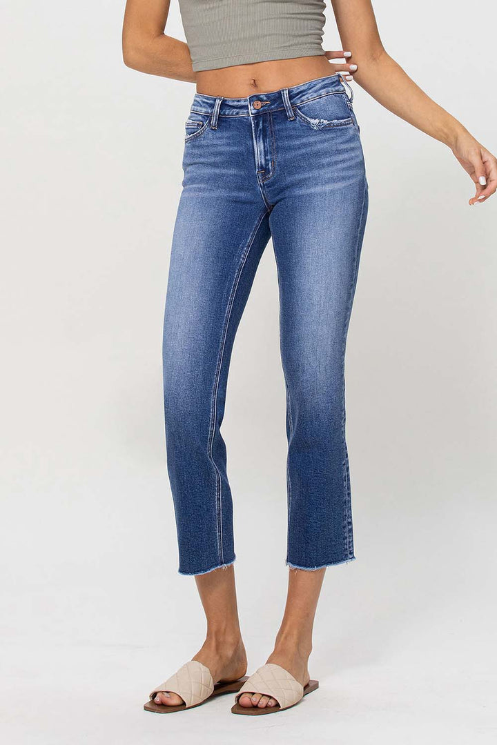Mid Rise Crop Straight Jeans - Medium Wash