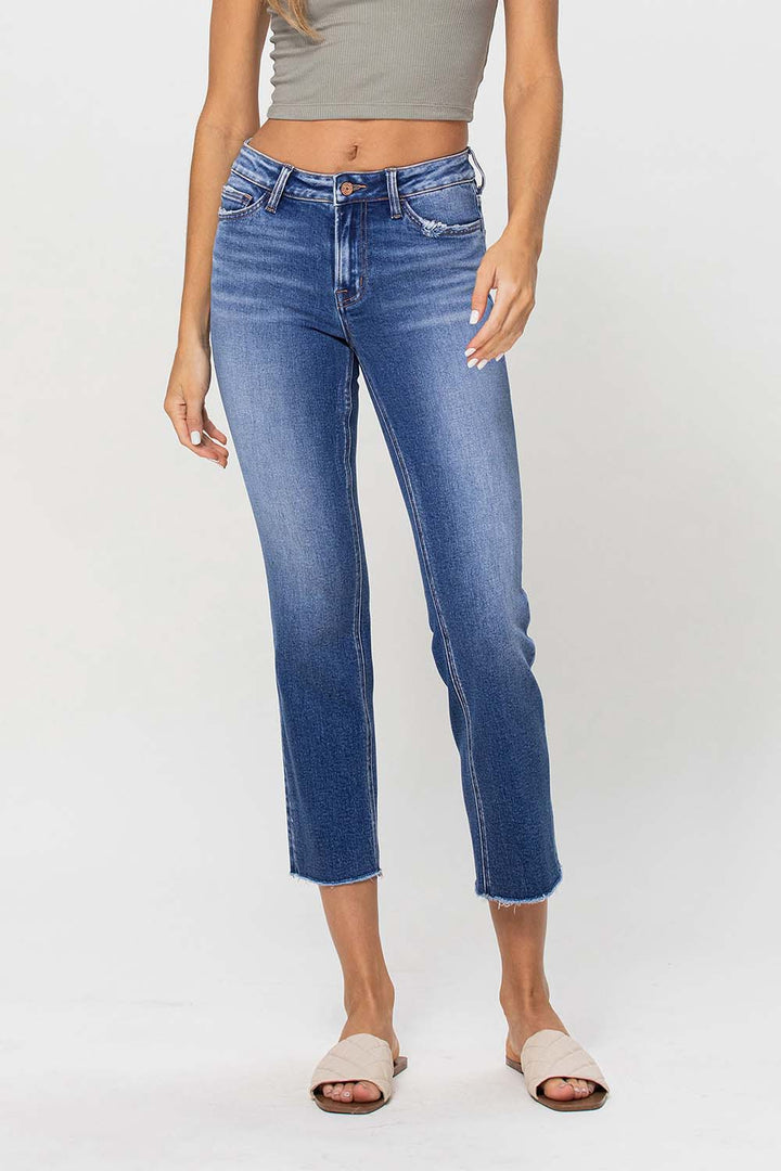 Mid Rise Crop Straight Jeans - Medium Wash