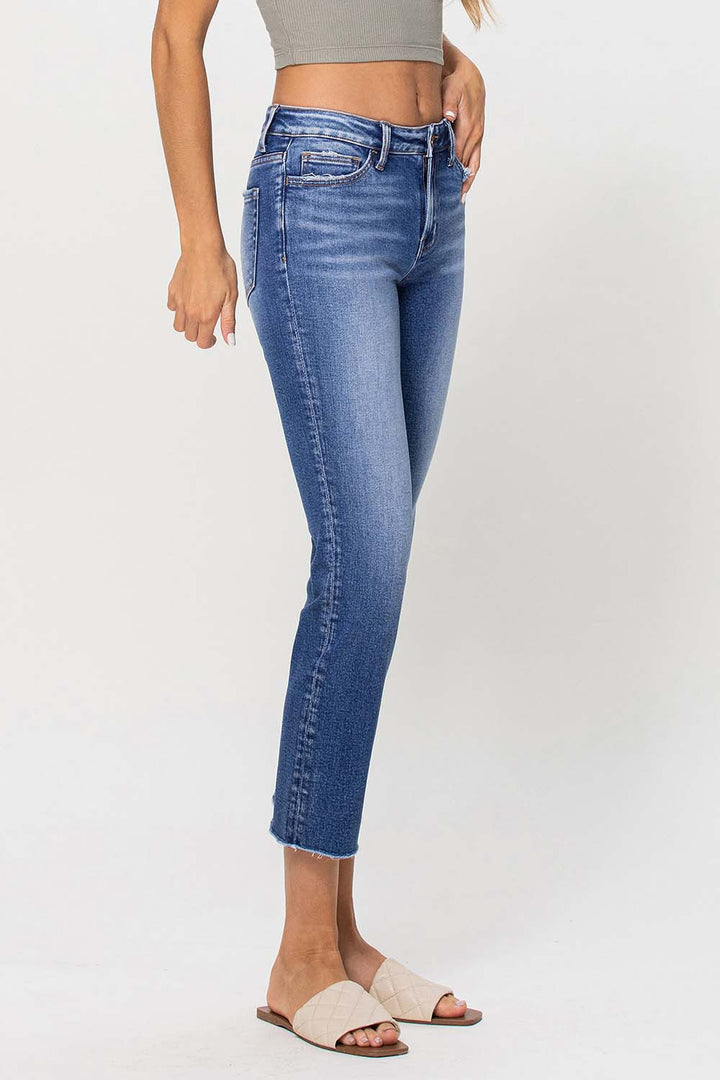 Mid Rise Crop Straight Jeans - Medium Wash