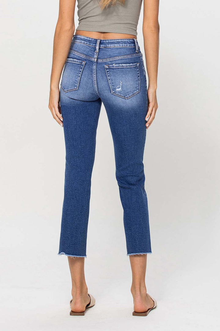 Mid Rise Crop Straight Jeans - Medium Wash