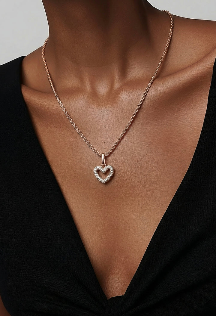 Fashion Chain Necklace 39cm Gold with Crystals Heart