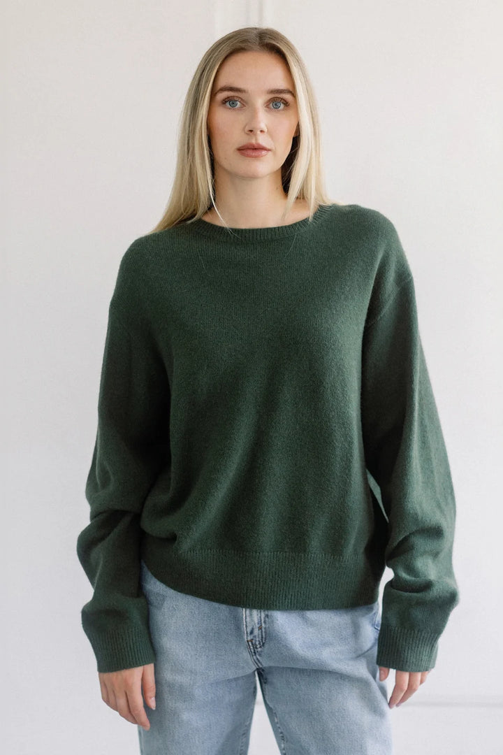 Classic Knit Crew Neck Sweater- Chive