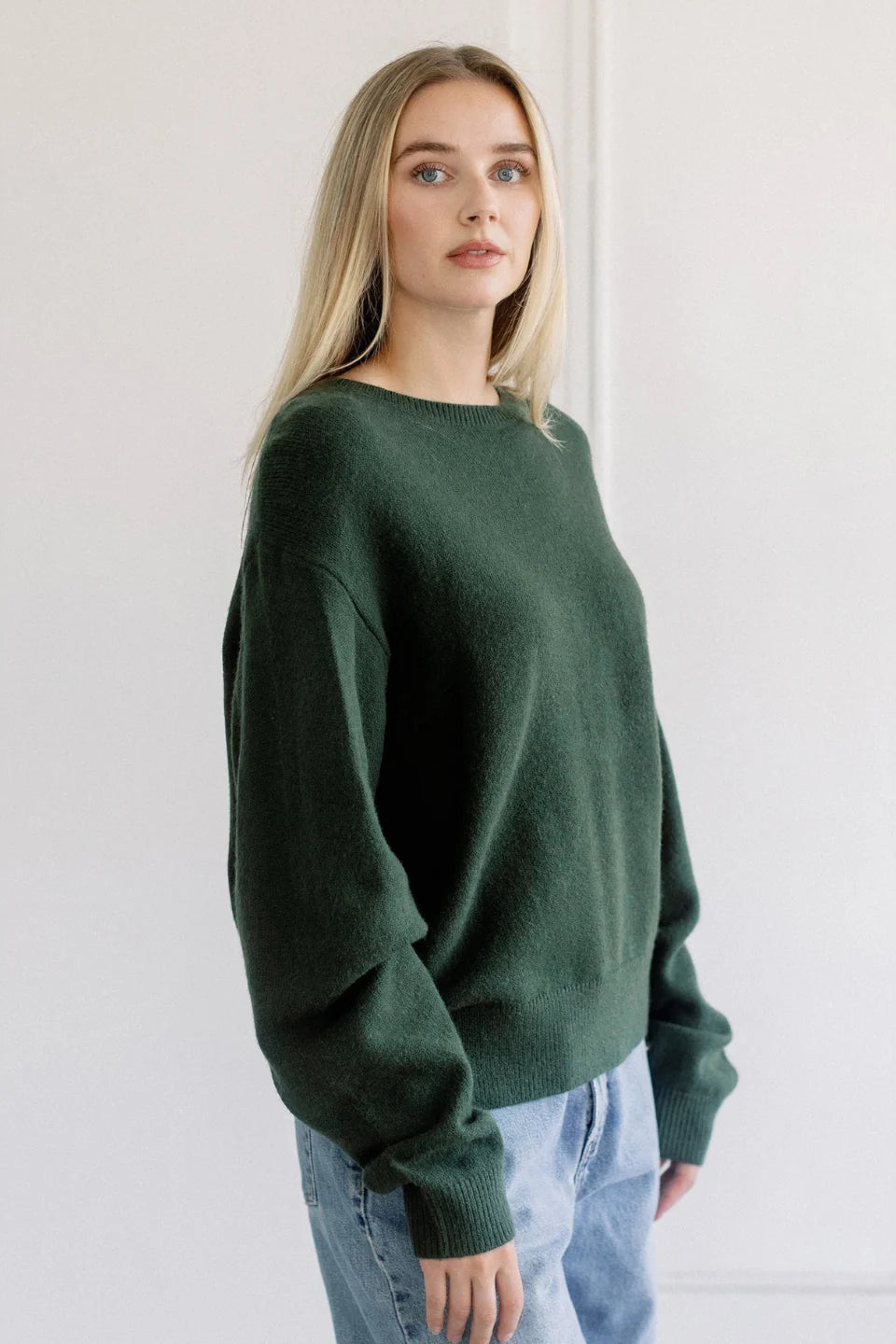 Classic Knit Crew Neck Sweater- Chive