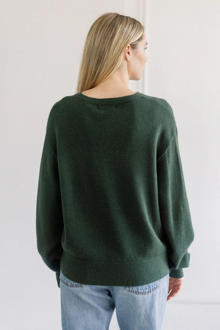 Classic Knit Crew Neck Sweater- Chive