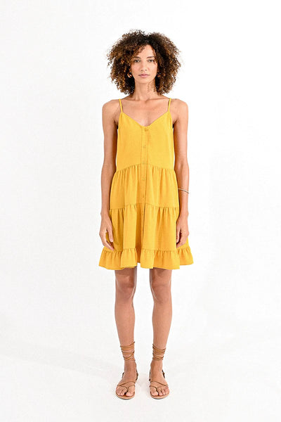 Tie Back Mini Dress - Mango Yellow