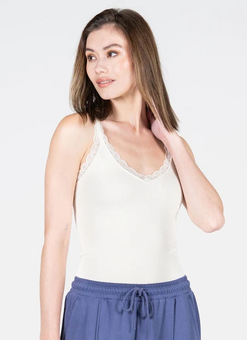 Bamboo Tank W/Lace Trim O/S