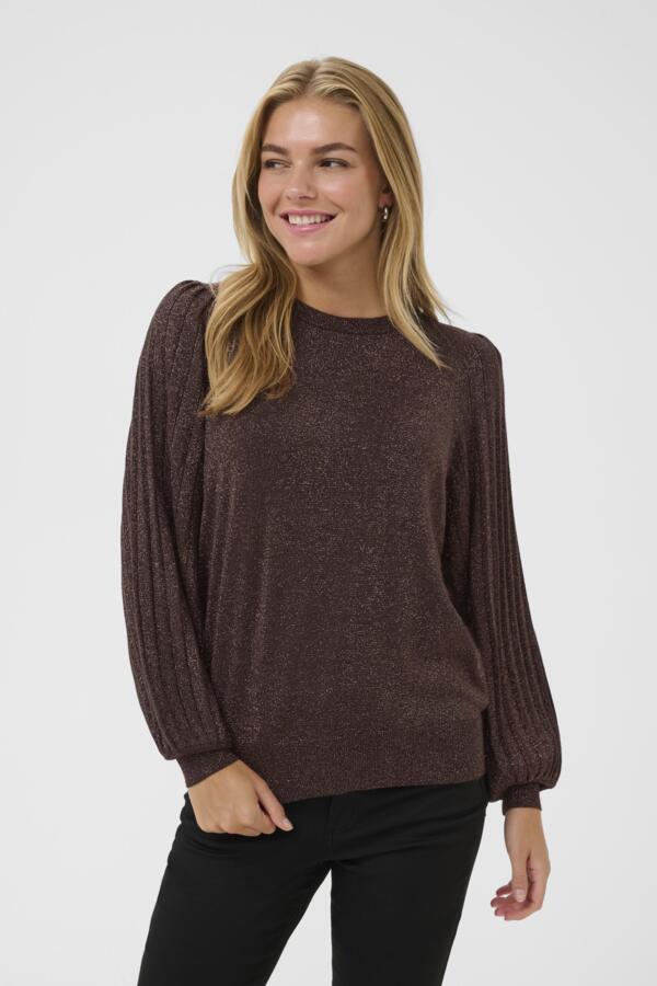 Gina Pleat Long Sleeve Glitter Pullover - Black Coffee