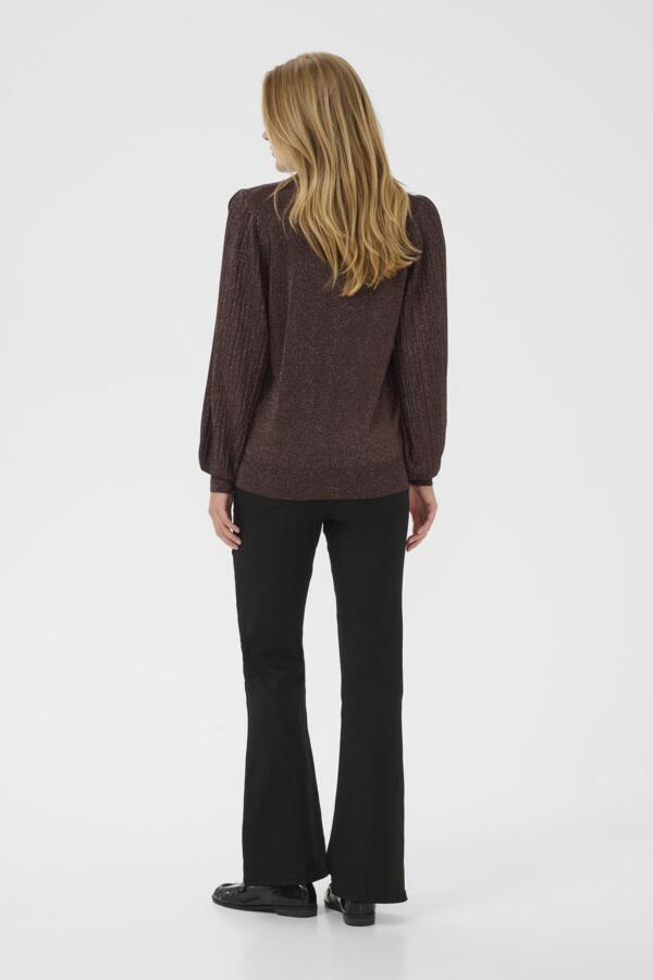 Gina Pleat Long Sleeve Glitter Pullover - Black Coffee