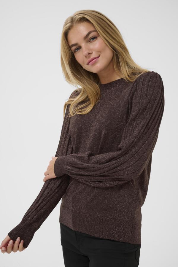Gina Pleat Long Sleeve Glitter Pullover - Black Coffee