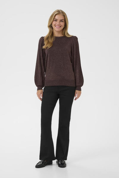 Gina Pleat Long Sleeve Glitter Pullover - Black Coffee
