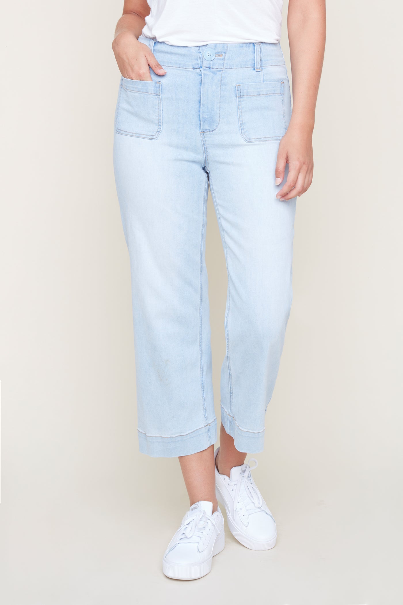 Cropped Wide Leg Jeans - Bleached Wash
