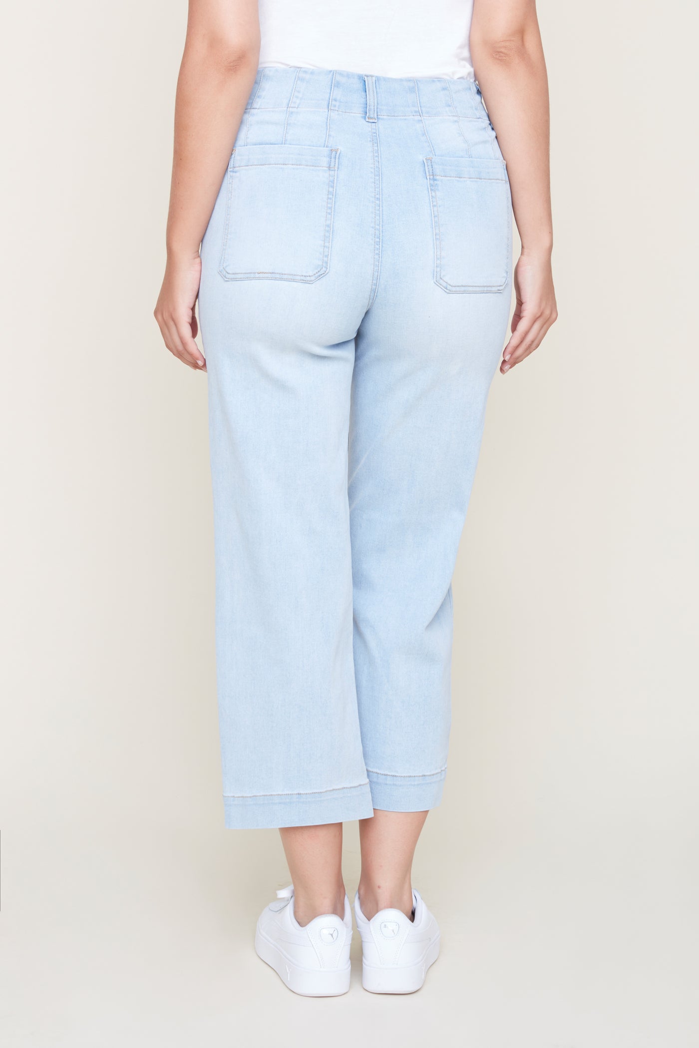 Cropped Wide Leg Jeans - Bleached Wash