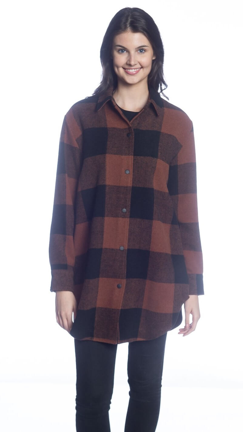 Buffalo Check Snap Front Shirt Jacket