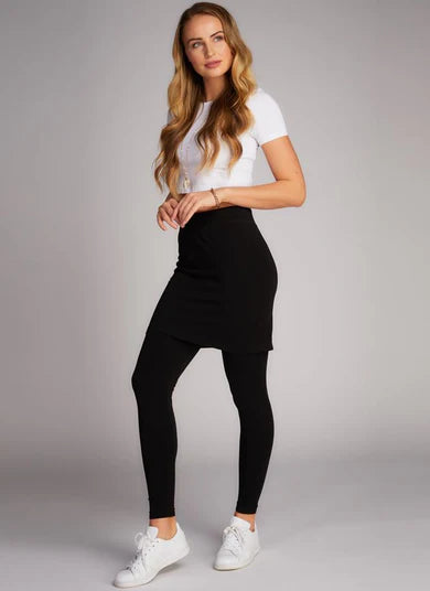 Bamboo Leggings with Skirt - Black O/S