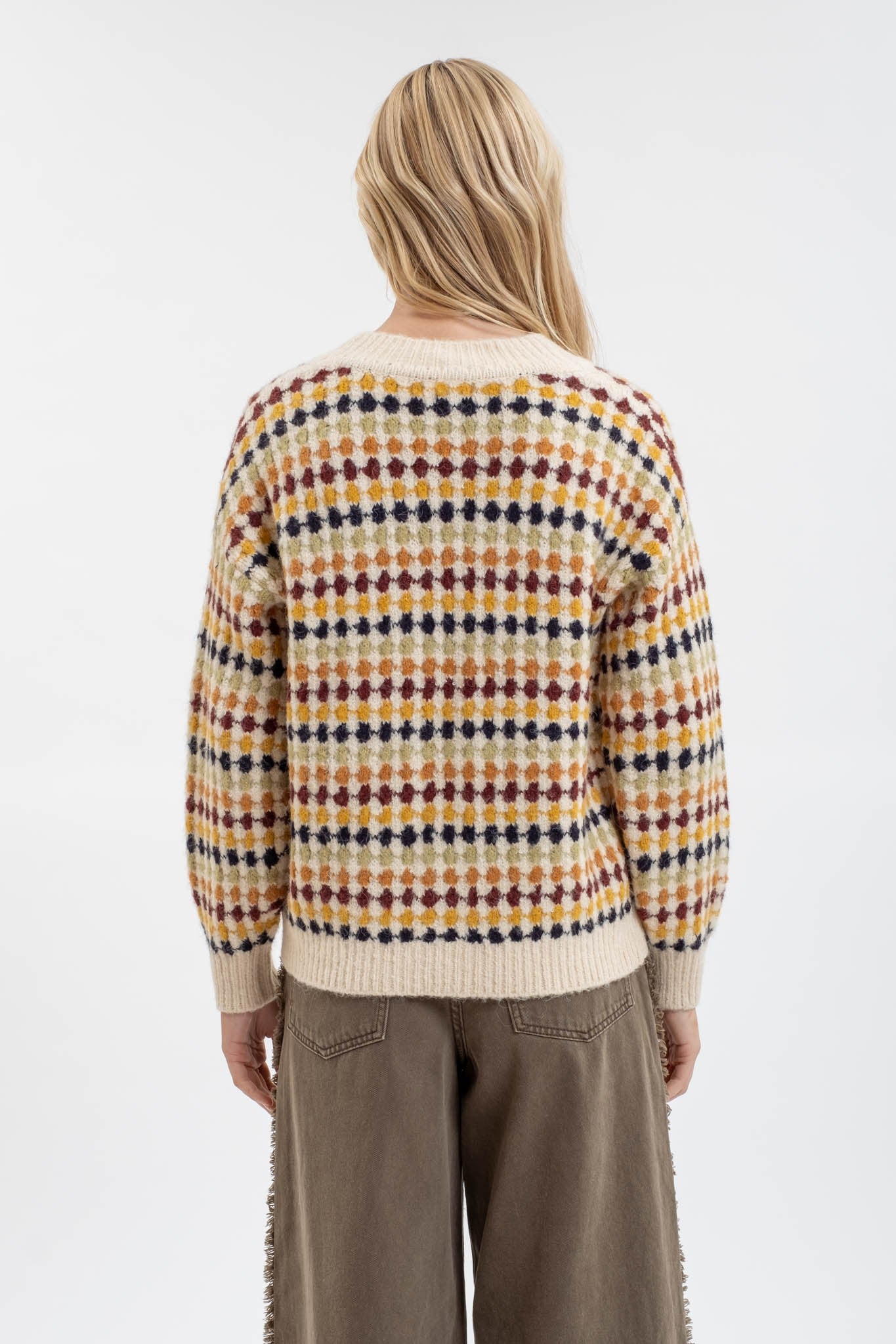 Multi Color Boyfriend Knit Cardigan - Cream Multi