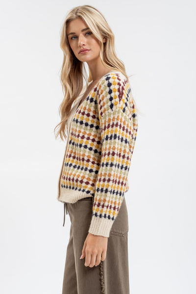 Multi Color Boyfriend Knit Cardigan - Cream Multi