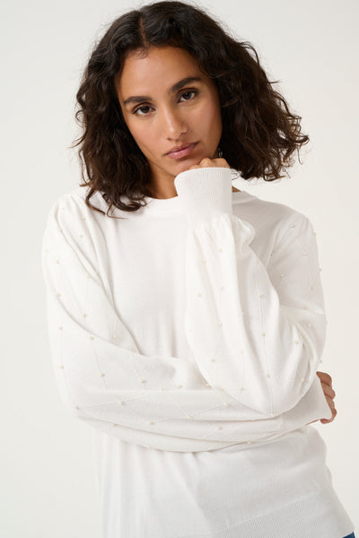 Karen Pullover with Pearl Details - Chalk White