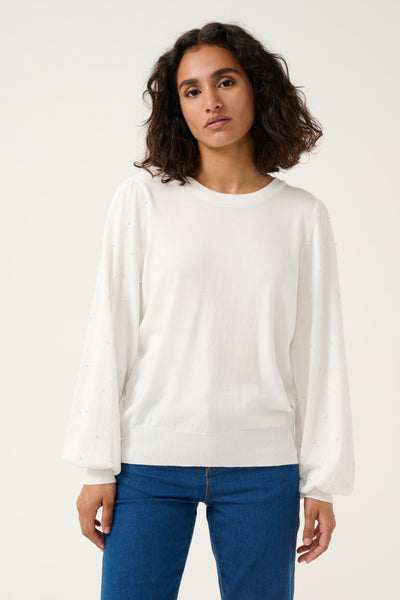 Karen Pullover with Pearl Details - Chalk White