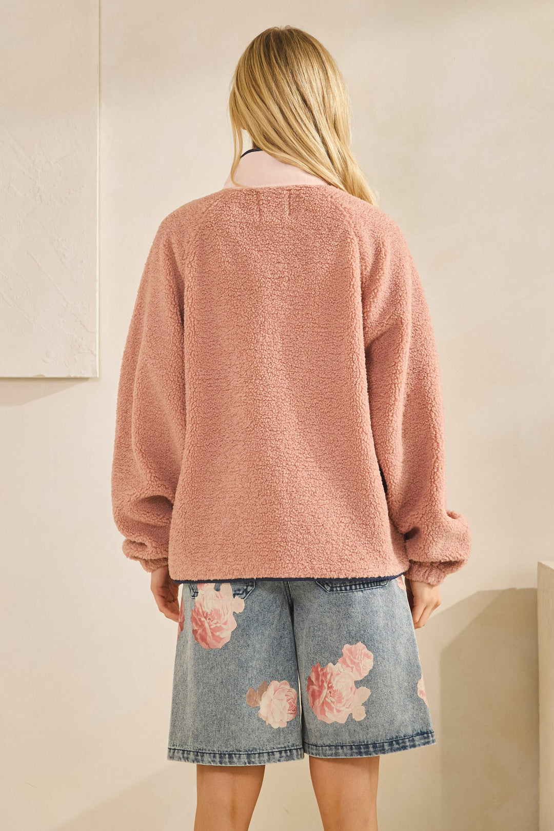 Fleece Daily Colorblock Button Pullover - Mauve Swoon Pink