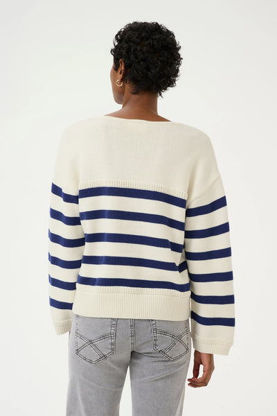 Michelle Knit Polo Pullover - Eggnog Ocean Cavern Stripe