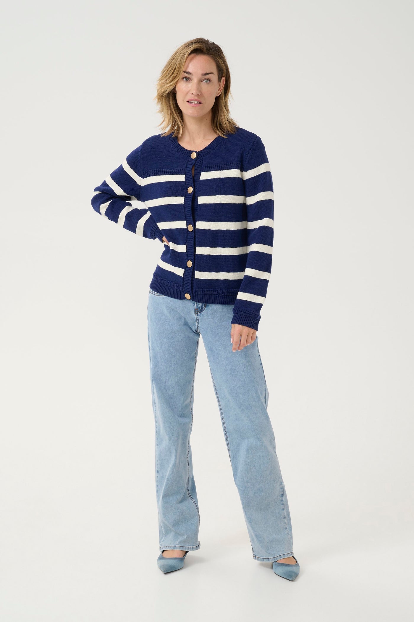 Michelle Knit Cardigan - Ocean Cavern Eggnog Stripe