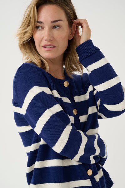 Michelle Knit Cardigan - Ocean Cavern Eggnog Stripe