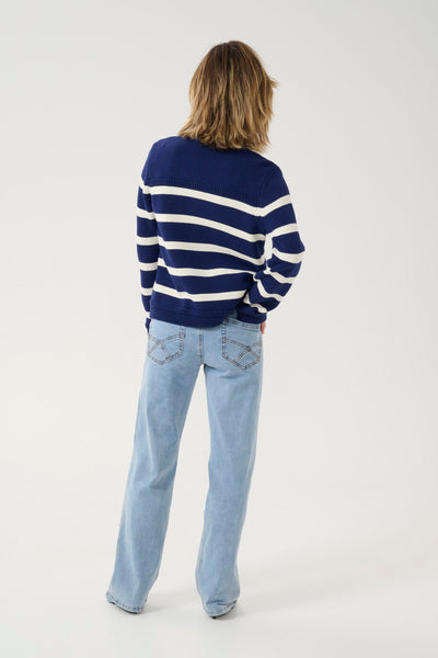 Michelle Knit Cardigan - Ocean Cavern Eggnog Stripe