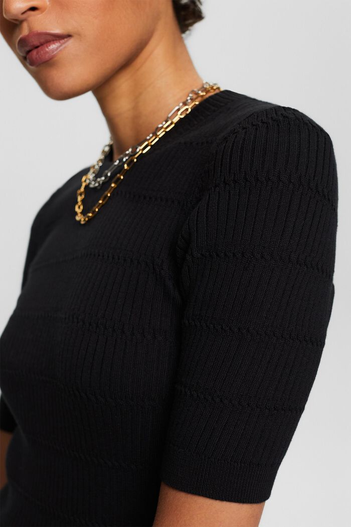 Short Sleeve Structured Knit Mini Dress - Black