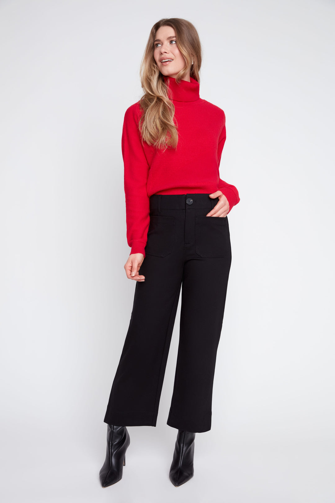 Button Waist Patch Pocket Pants - Black