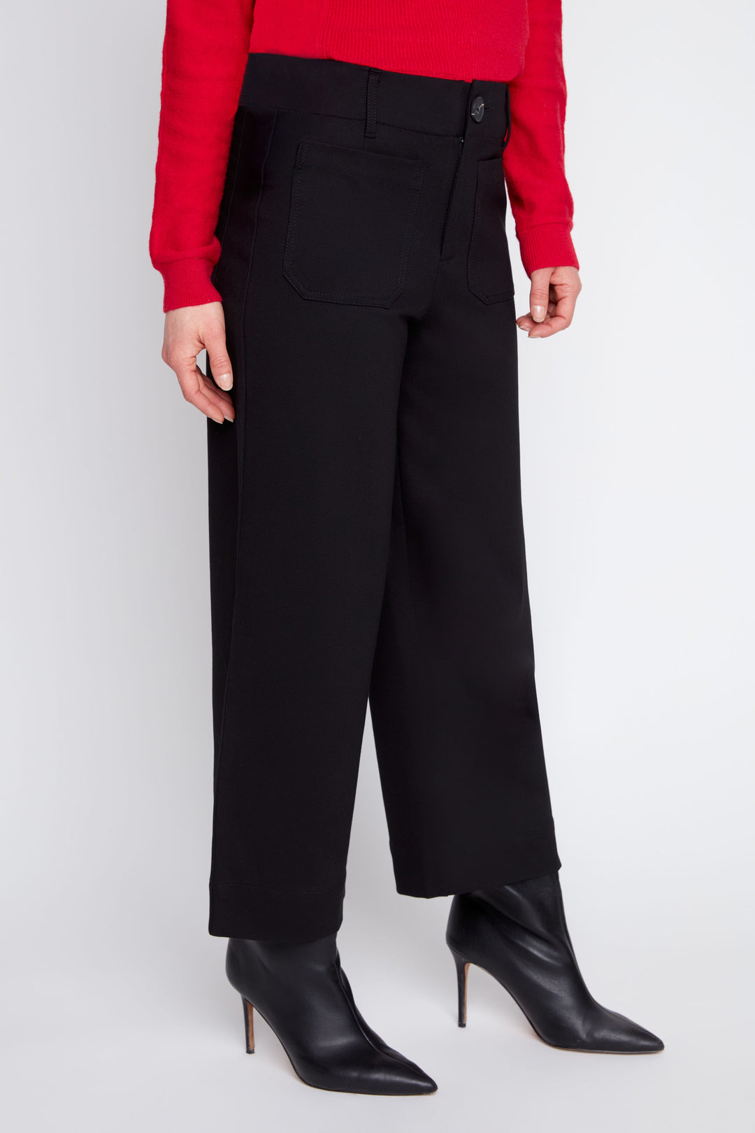 Button Waist Patch Pocket Pants - Black
