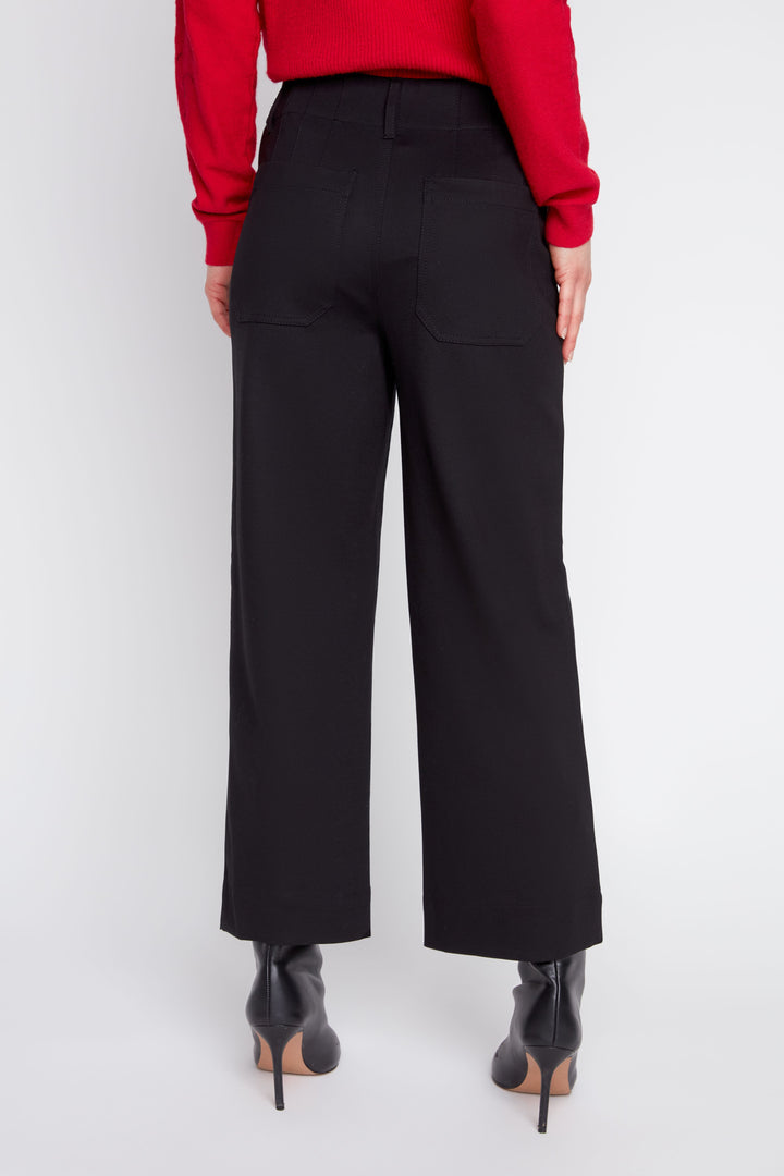 Button Waist Patch Pocket Pants - Black