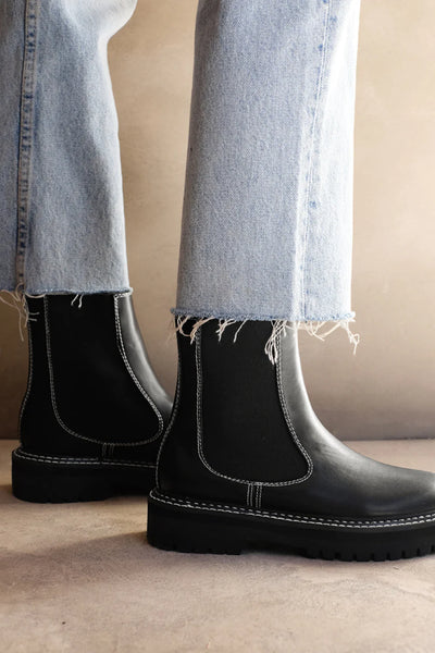 Valeska Boots (Black - White Stitching)