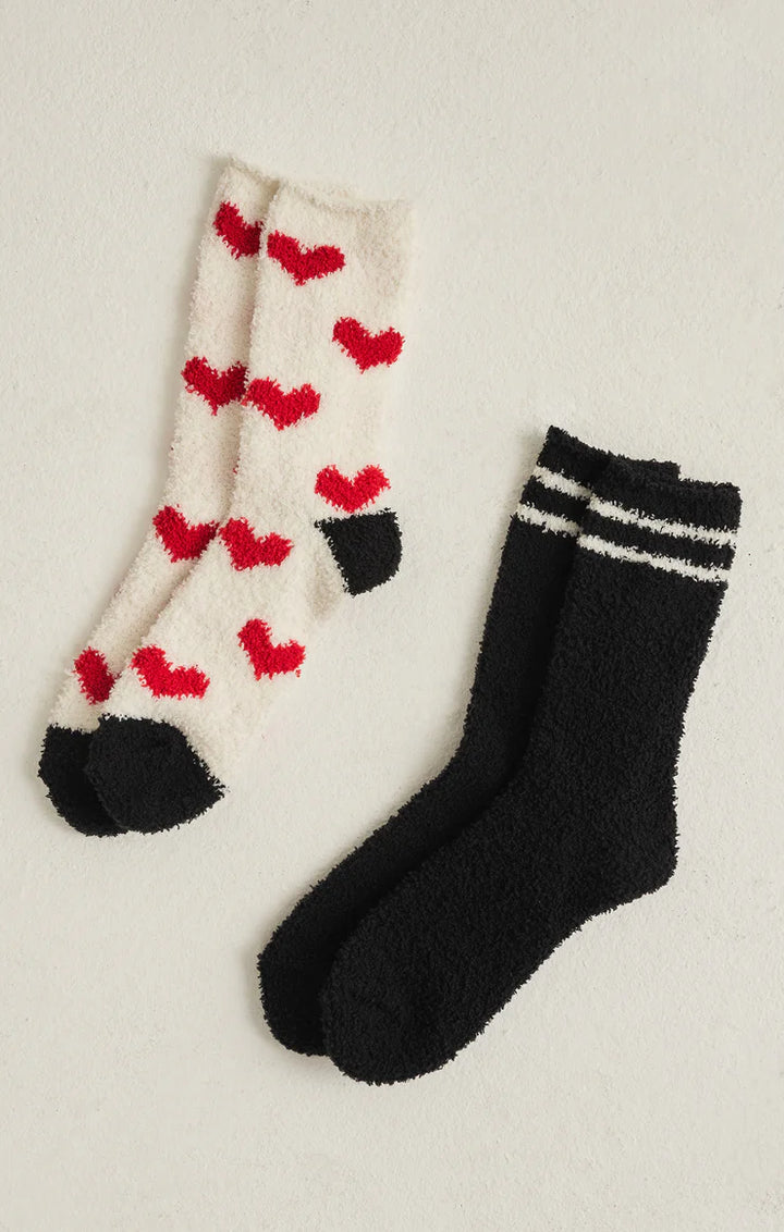 2 Pack Plush Heart Socks - Vanilla Ice O/S