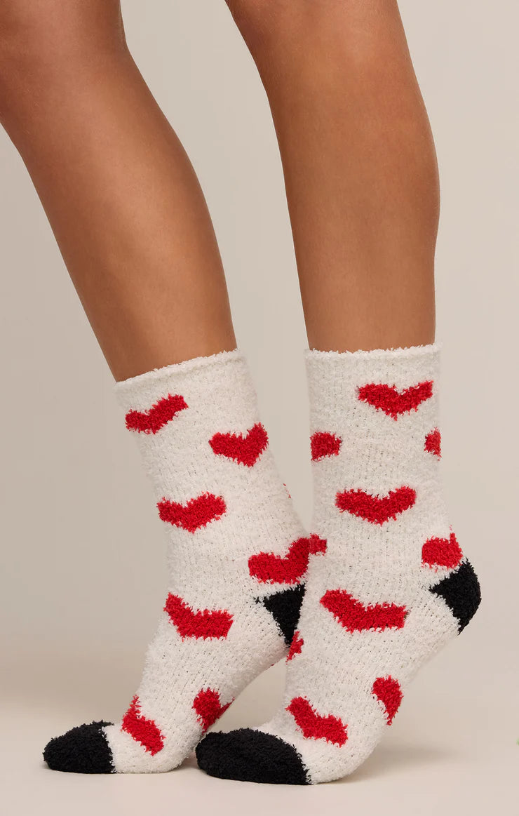 2 Pack Plush Heart Socks - Vanilla Ice O/S