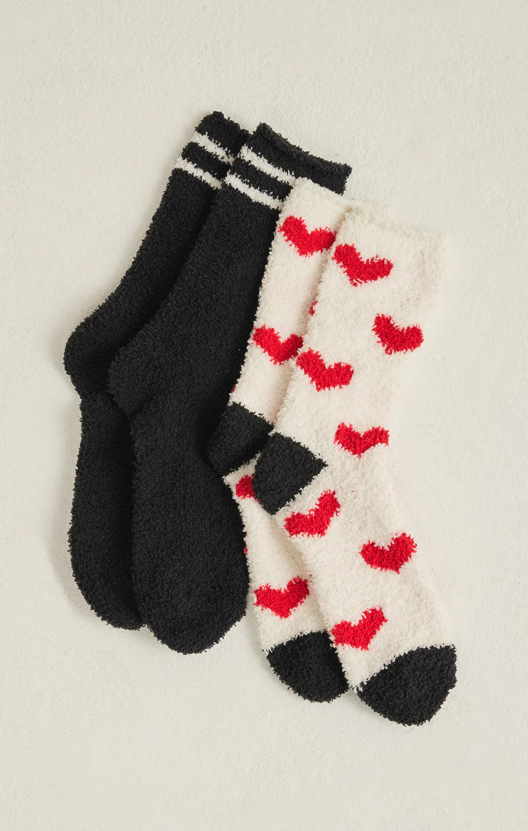 2 Pack Plush Heart Socks - Vanilla Ice O/S