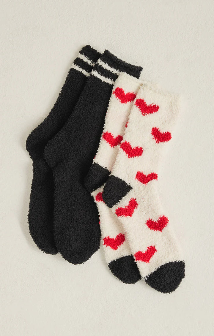 2 Pack Plush Heart Socks - Vanilla Ice O/S
