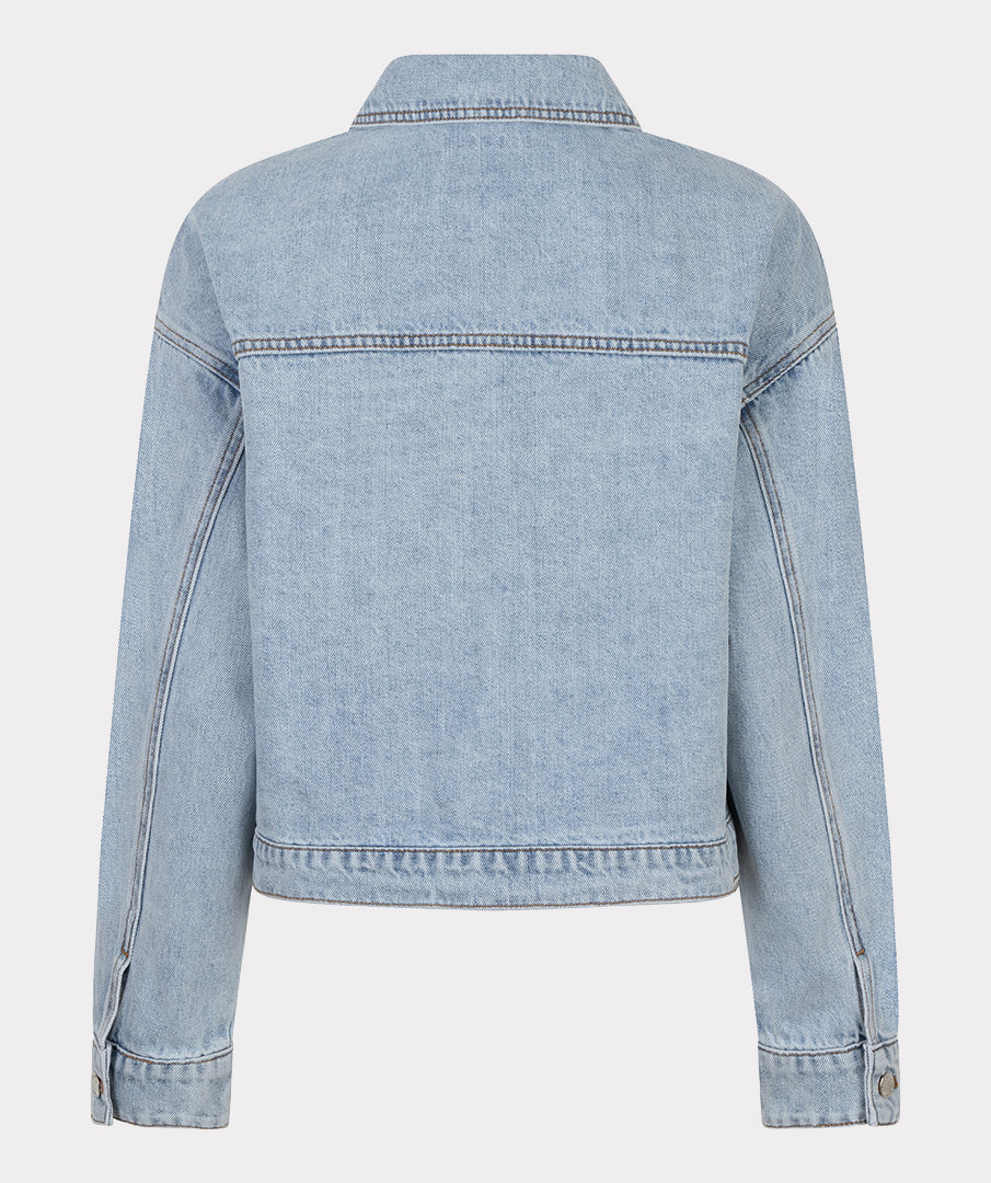 Light blue denim jacket on a white background