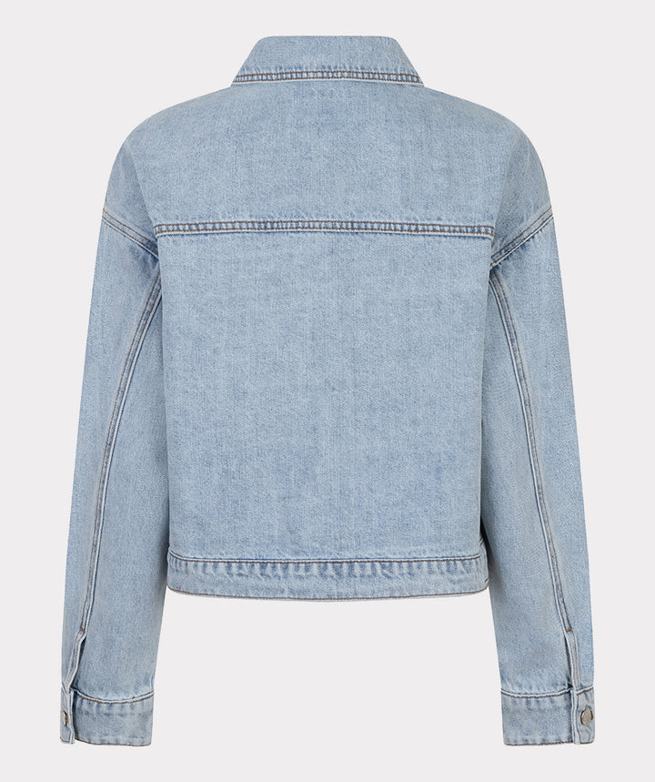 Light blue denim jacket on a white background