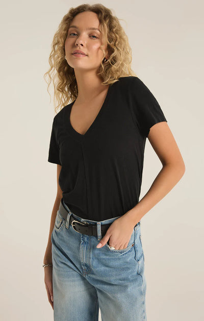 Asher V neck Tee - Black