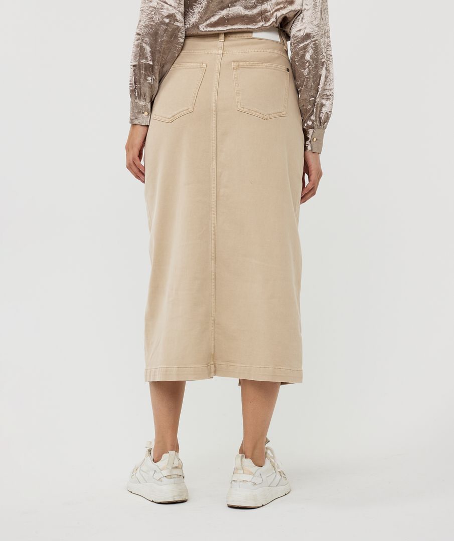 Denim Skirt with Maxi Slit - Sand