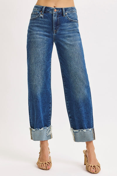 High Rise Crop Boyfriend Cufffed Jeans - Medium