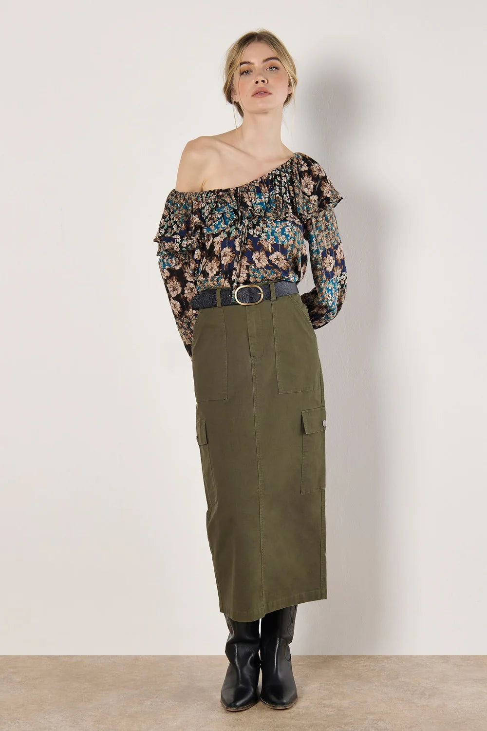 Jenny Cargo Midaxi Skirt - Khaki