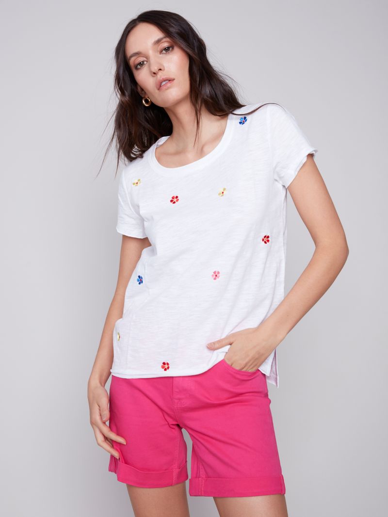 Embroidered Short Sleeve Tee - White