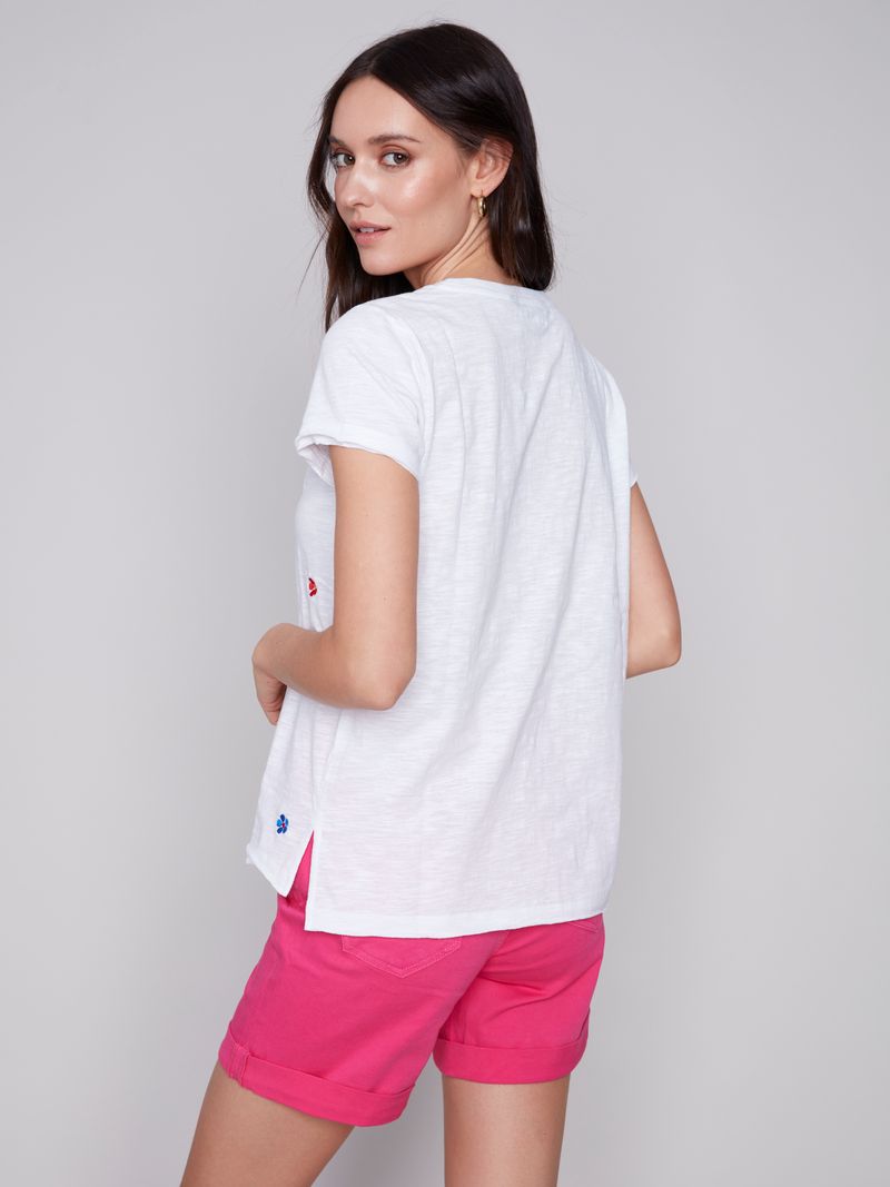Embroidered Short Sleeve Tee - White
