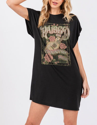 Raised on Country Music Graphic Tunic - Black