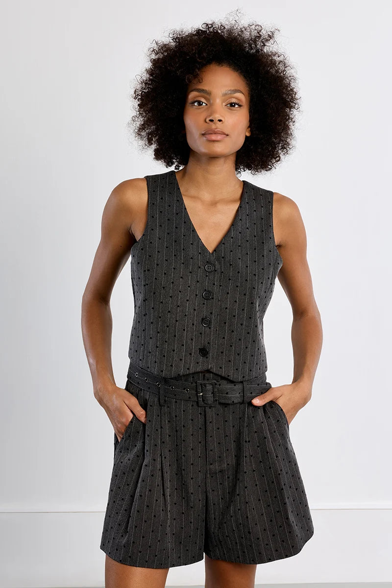 Striped vest, with hearts - dark grey
