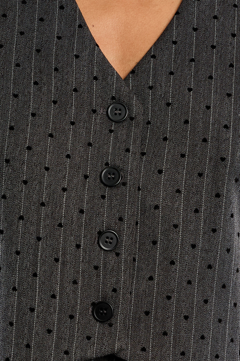 Striped vest, with hearts - dark grey