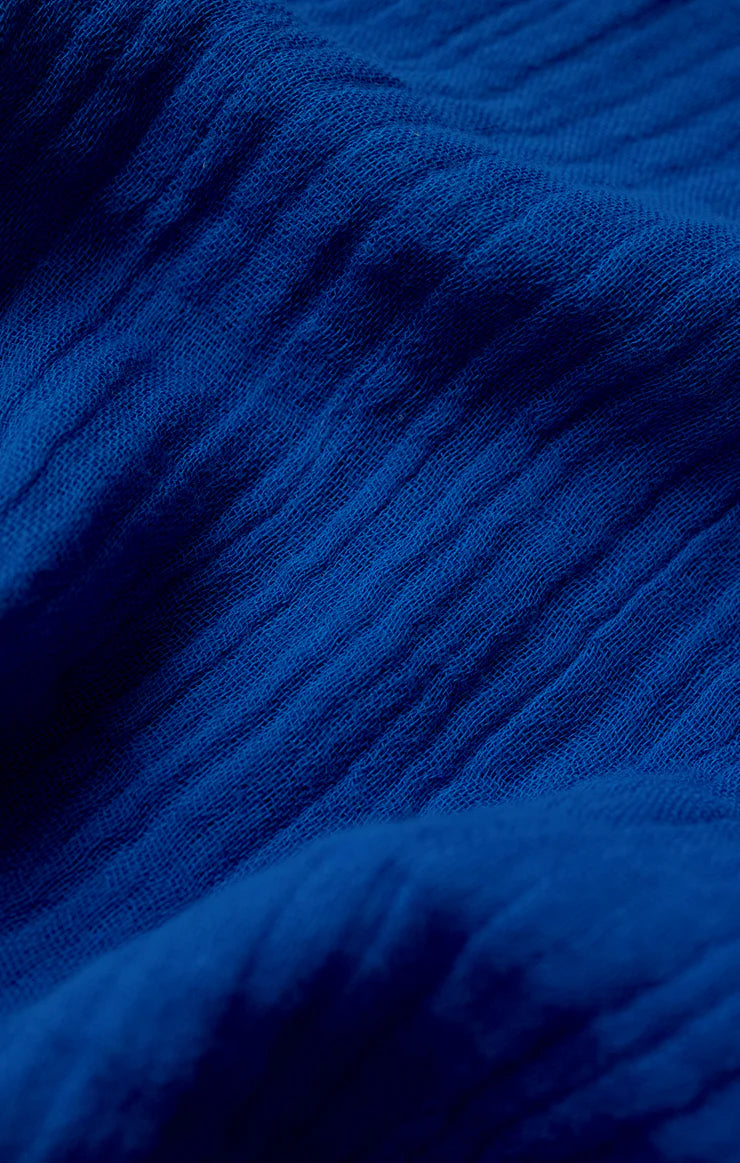 Close-up of textured blue fabric