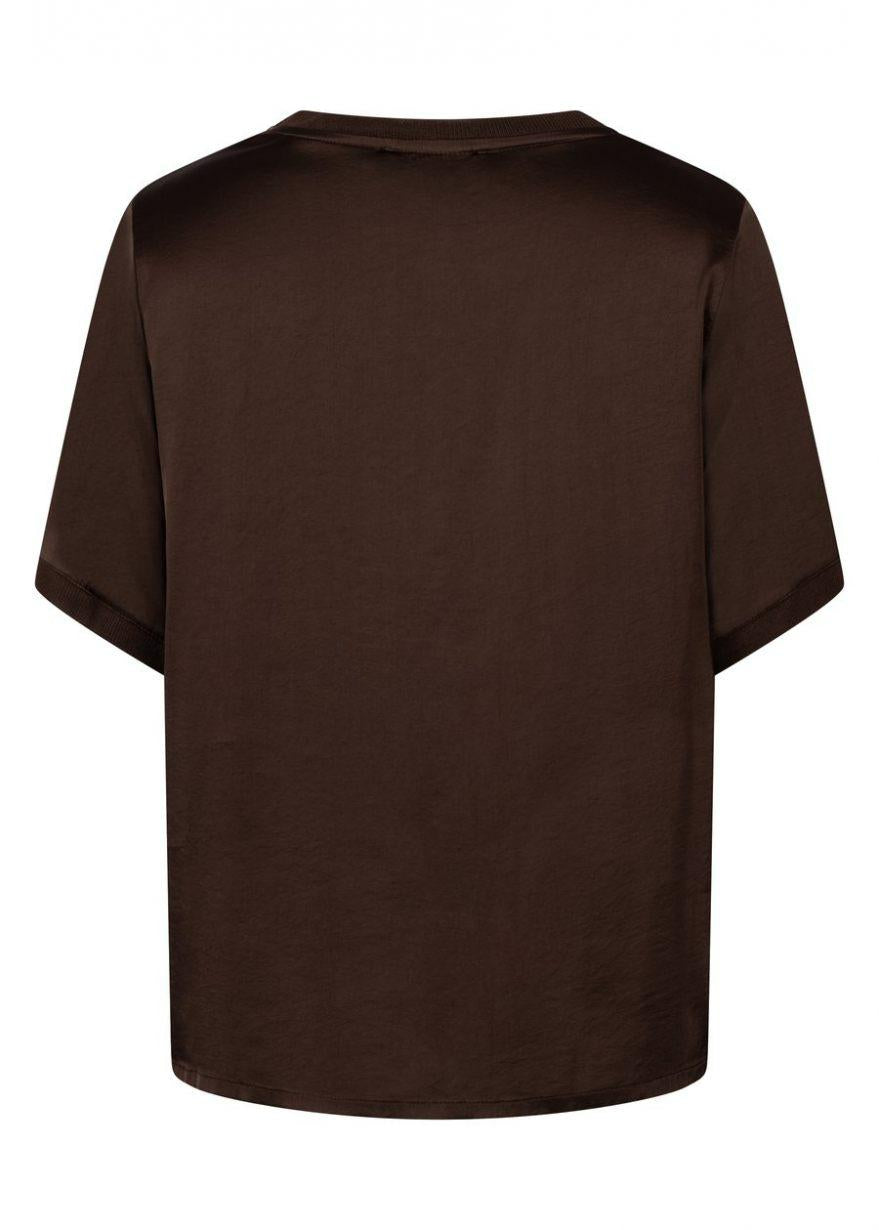 A dark brown short-sleeve t-shirt shown from the back, displayed on a clean white background.